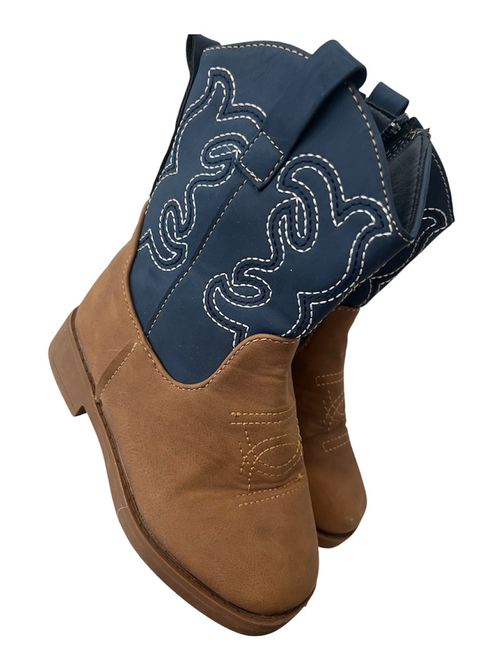 Navy & Brown Western-Inspired Women's Ankle Boots